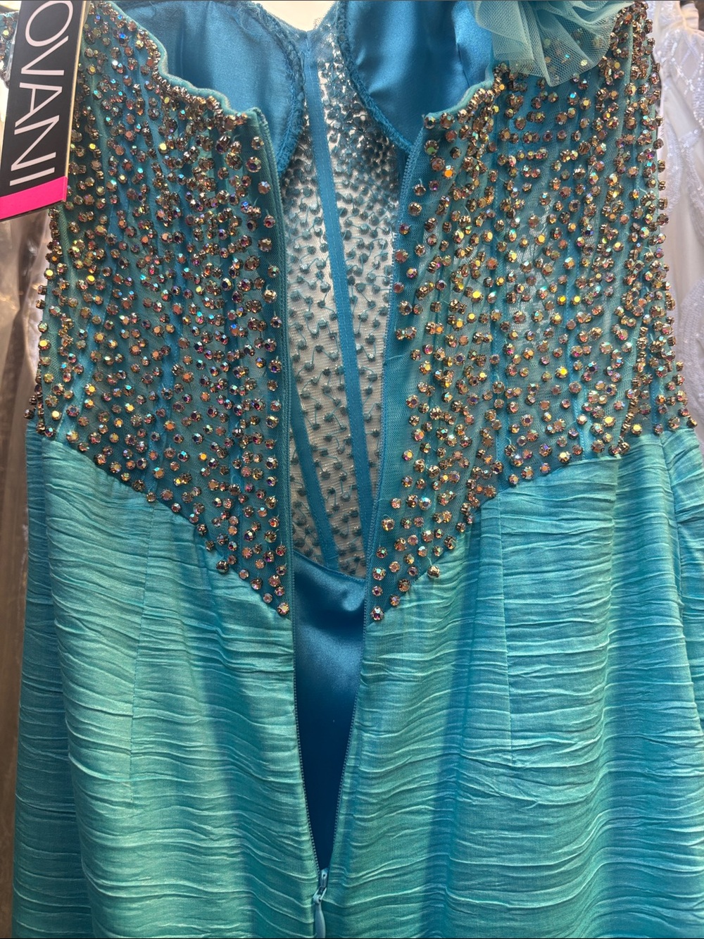 Jovani 37268 Turquoise One-Shoulder Beaded Mermaid Gown - Picture 7 of 7